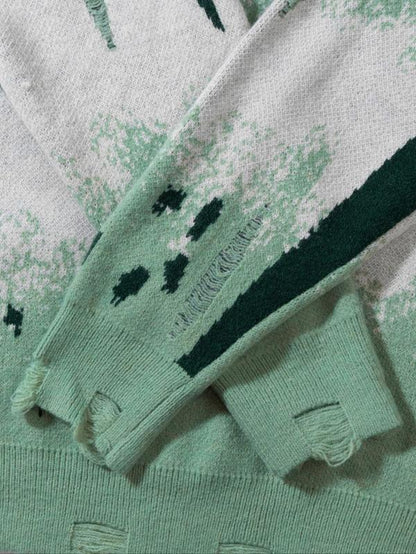 Unisex Letter Print Ripped Sweater, Men'S Loose Casual Long Sleeve round Neck Jumper for Spring & Fall, Fashion Men'S Knitwear for Daily Wear